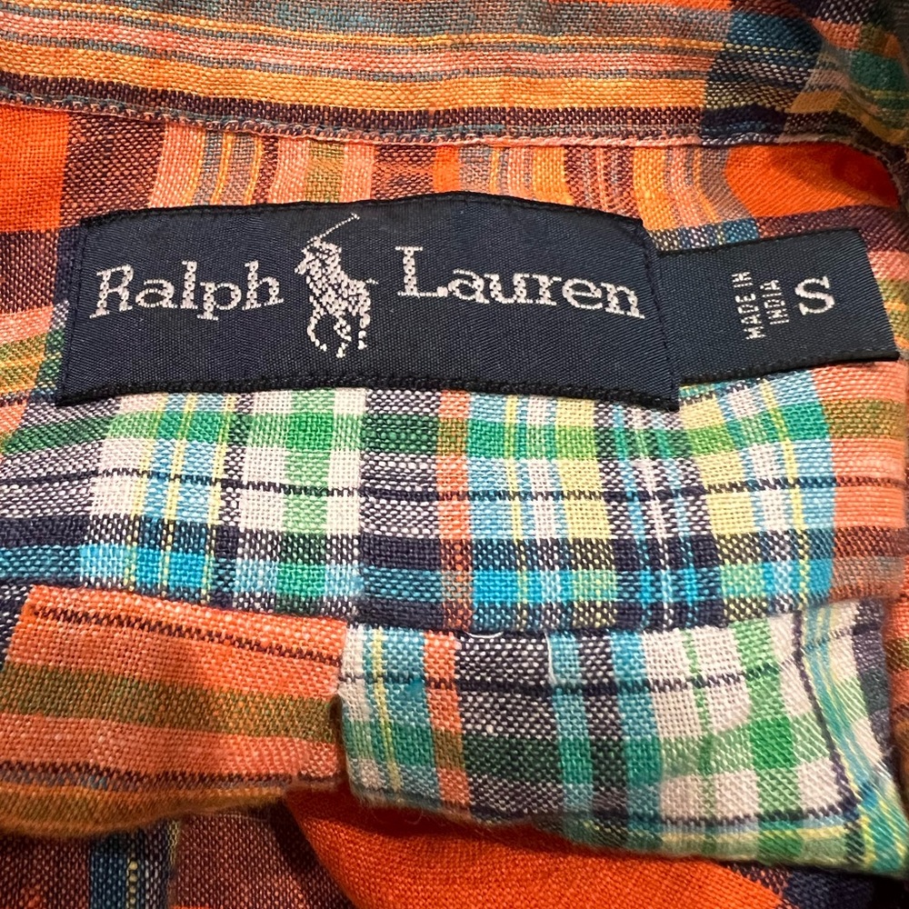 RALPH LAUREN 100% Linen Size S Orange Plaid Men’s Shirt.. Gorgeous color combo. - Picture 5 of 8